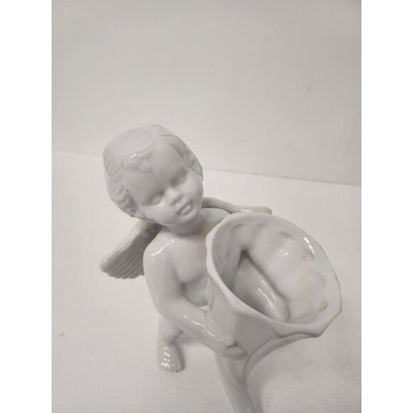 Vintage White Ceramic Angel Cherub Boy Holding Cornucopia Vase Figurine RARE - Picture 2 of 9
